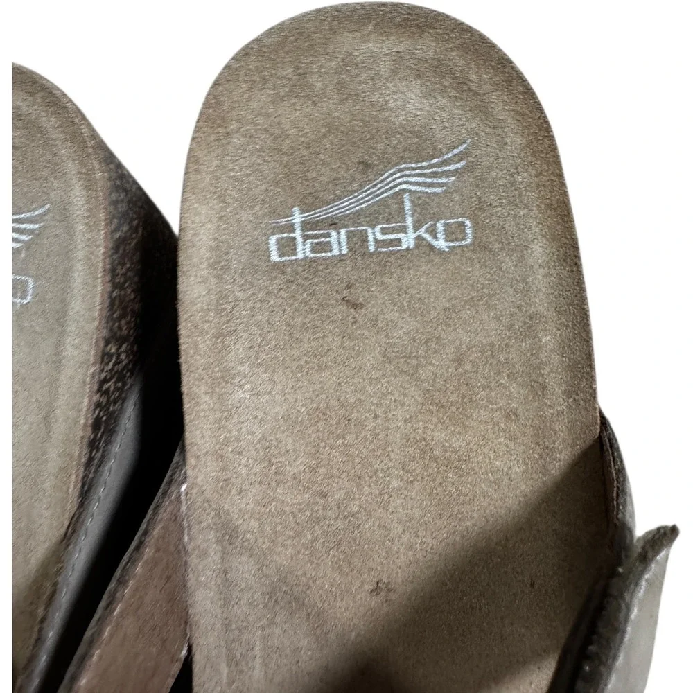 Dansko Wedge Sandals Womens 40 Brown‎ Excellent Leather Cork Strappy 3420160600